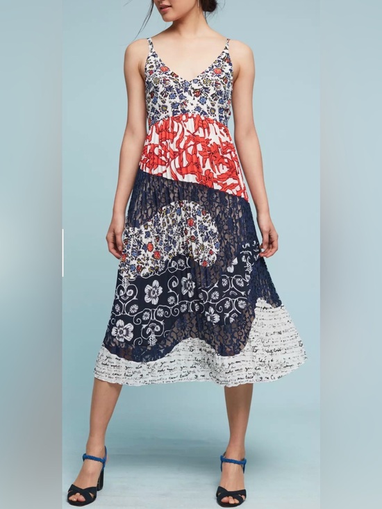 Maeve Dresses & Skirts - Maeve Floral Lace Colorblock Maxi Dress White/Red/Navy Boho Festival Summer Sz 6
